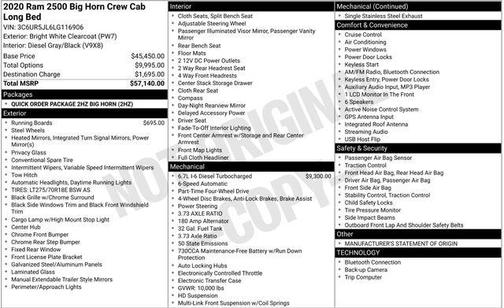 Bright White Clearcoat 2020 RAM 2500 Big Horn Crew Cab 4x4 8' Box