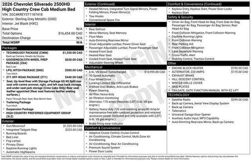 Sterling Gray Metallic 2026 Chevrolet Silverado 2500 High Country