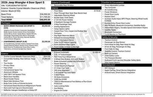 2026 Jeep Wrangler Sport S