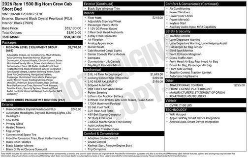 2026 RAM 1500 Big Horn/Lone Star