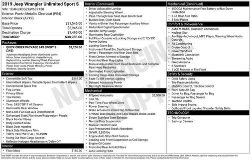 2019 Jeep Wrangler Unlimited Sport