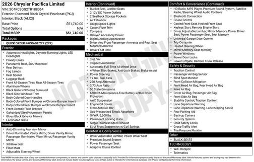 2026 Chrysler Pacifica Limited