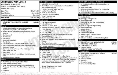 2022 Subaru WRX Limited