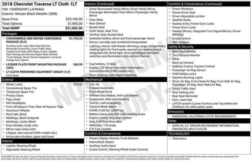 2018 Chevrolet Traverse LT Cloth