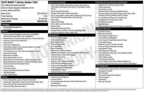 Black Sapphire Metallic 2025 BMW 740 i