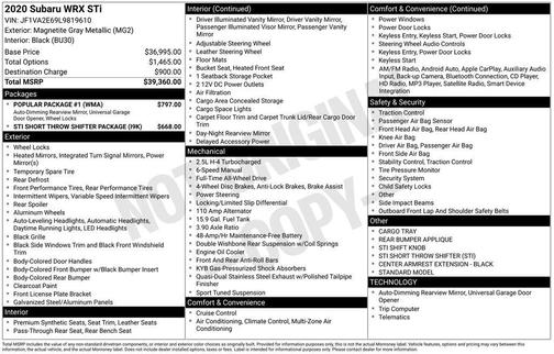 2020 Subaru WRX STI Base