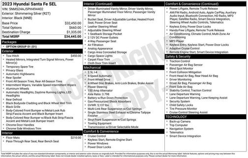 Shimmering Silver Pearl 2023 Hyundai SANTA FE SEL 2.4