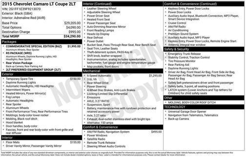 2015 Chevrolet Camaro 2LT