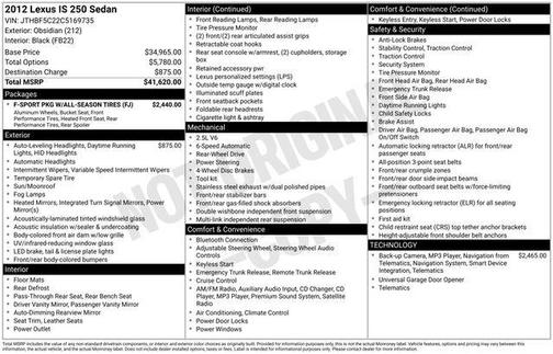 Obsidian 2012 Lexus IS 250 Base
