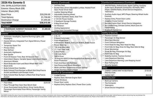 Ebony Black 2026 Kia Sorento S