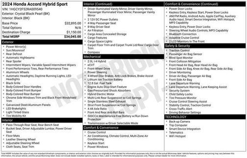 Crystal Black Pearl 2024 Honda Accord Hybrid Sport