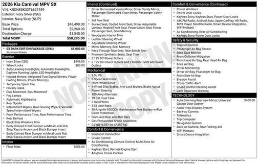 Ivory Silver 2026 Kia Carnival SX