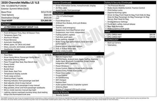 Summit White 2020 Chevrolet Malibu 1LS