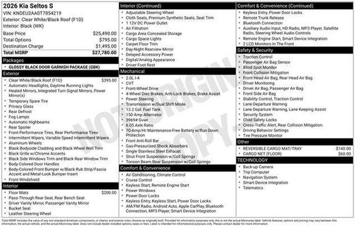 Clear White/Black Roof 2026 Kia Seltos S