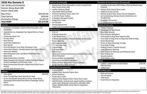 Ebony Black 2026 Kia Sorento S