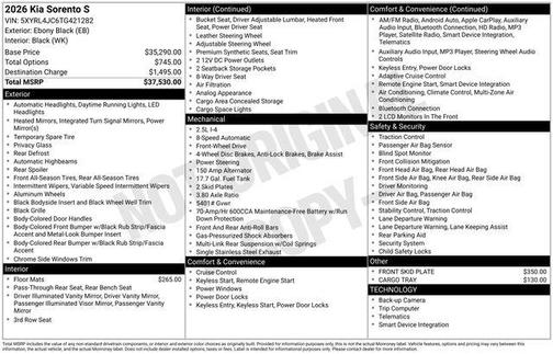 Ebony Black 2026 Kia Sorento S