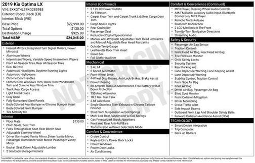 Ebony Black 2019 Kia Optima LX