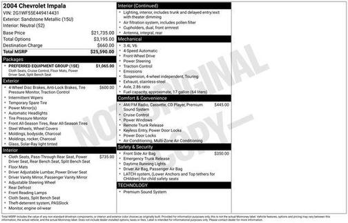 Sandstone Metallic 2004 Chevrolet Impala Base