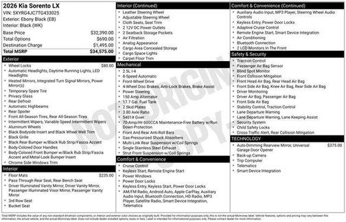 Ebony Black 2026 Kia Sorento LX
