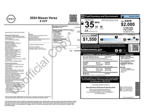 Fresh Powder 2024 Nissan Versa 1.6 S