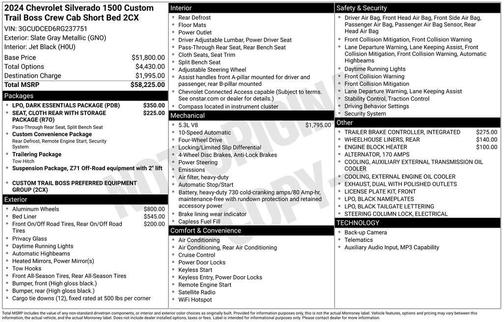 Slate Gray Metallic 2024 Chevrolet Silverado 1500 Custom Trail Boss