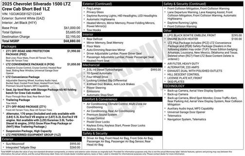 Summit White 2025 Chevrolet Silverado 1500 LTZ