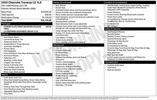 Mosaic Black Metallic 2020 Chevrolet Traverse LS