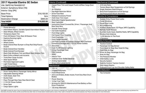 Symphony Silver 2017 Hyundai ELANTRA SE