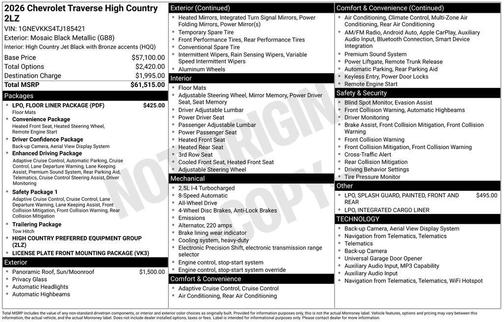 Mosaic Black Metallic 2026 Chevrolet Traverse High Country