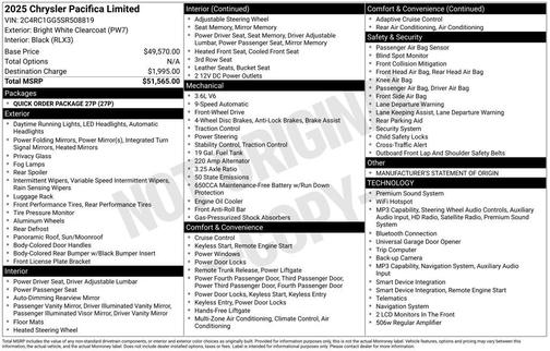 Bright White Clearcoat 2025 Chrysler Pacifica Limited