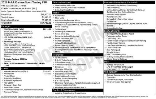 iridescent white tricoat 2026 Buick Enclave Sport Touring