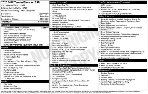 Summit White 2025 GMC Terrain AWD Elevation