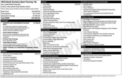 Moonstone Gray Metallic 2026 Buick Envision Sport Touring AWD