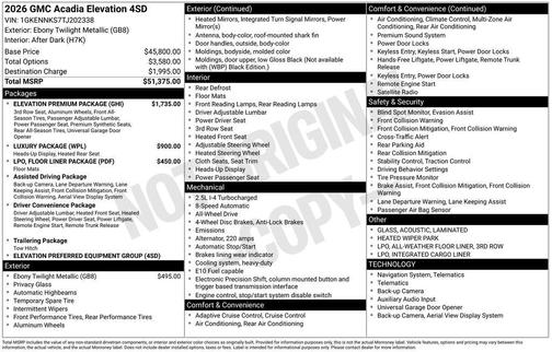 Ebony Twilight Metallic 2026 GMC Acadia Elevation AWD