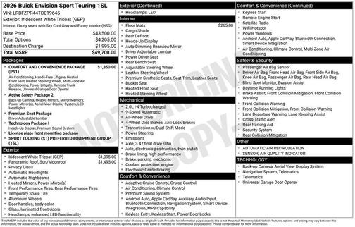 Iridescent White Tricoat 2026 Buick Envision Sport Touring AWD