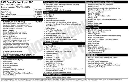iridescent white tricoat 2026 Buick Enclave Avenir FWD