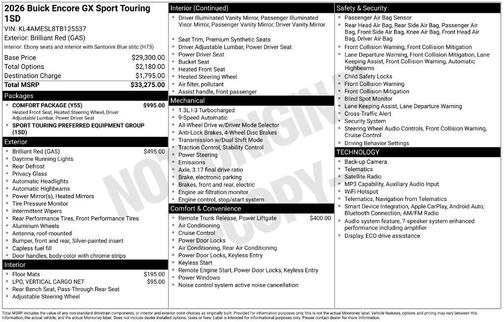 Brilliant Red 2026 Buick Encore GX Sport Touring