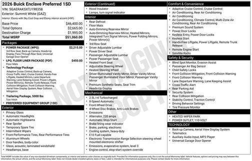 summit white 2026 Buick Enclave Preferred