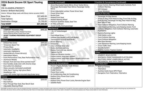 Brilliant Red 2026 Buick Encore GX Sport Touring