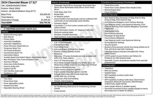 Black 2024 Chevrolet Blazer 2LT