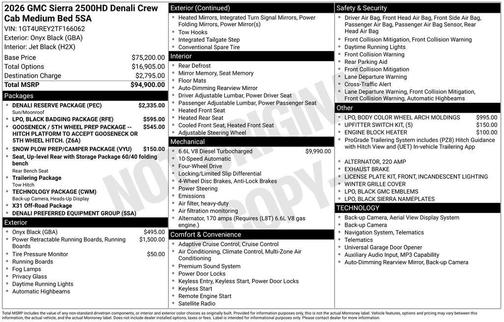 Onyx Black 2026 GMC Sierra 2500 Denali