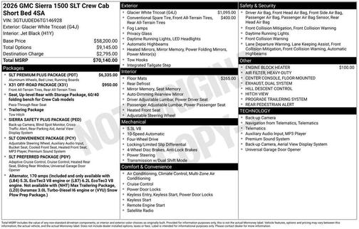 Glacier White Tricoat 2026 GMC Sierra 1500 SLT