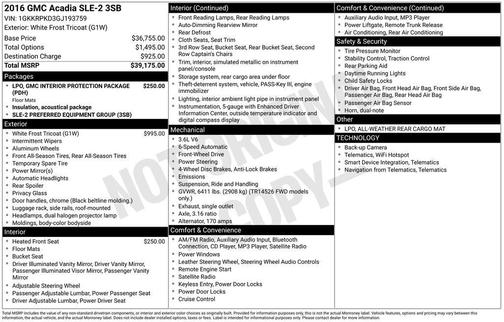 2016 GMC Acadia SLE-2