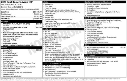 Sage Metallic 2023 Buick Enclave Avenir FWD