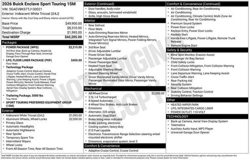iridescent white tricoat 2026 Buick Enclave Sport Touring