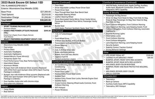 Moonstone Gray Metallic 2023 Buick Encore GX Select