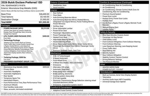 moonstone gray metallic 2026 Buick Enclave Preferred