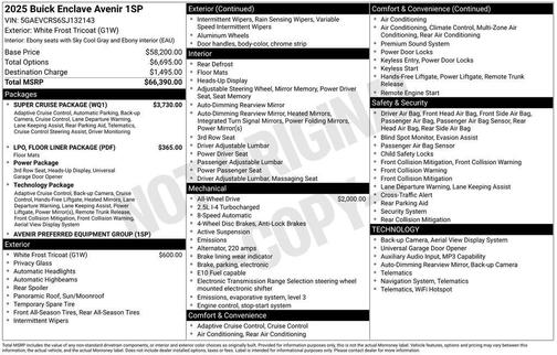 White Frost Tricoat 2025 Buick Enclave Avenir FWD
