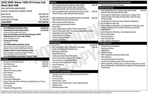 Quicksilver Metallic 2022 GMC Sierra 1500 AT4