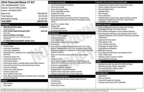 Summit White 2024 Chevrolet Blazer 3LT